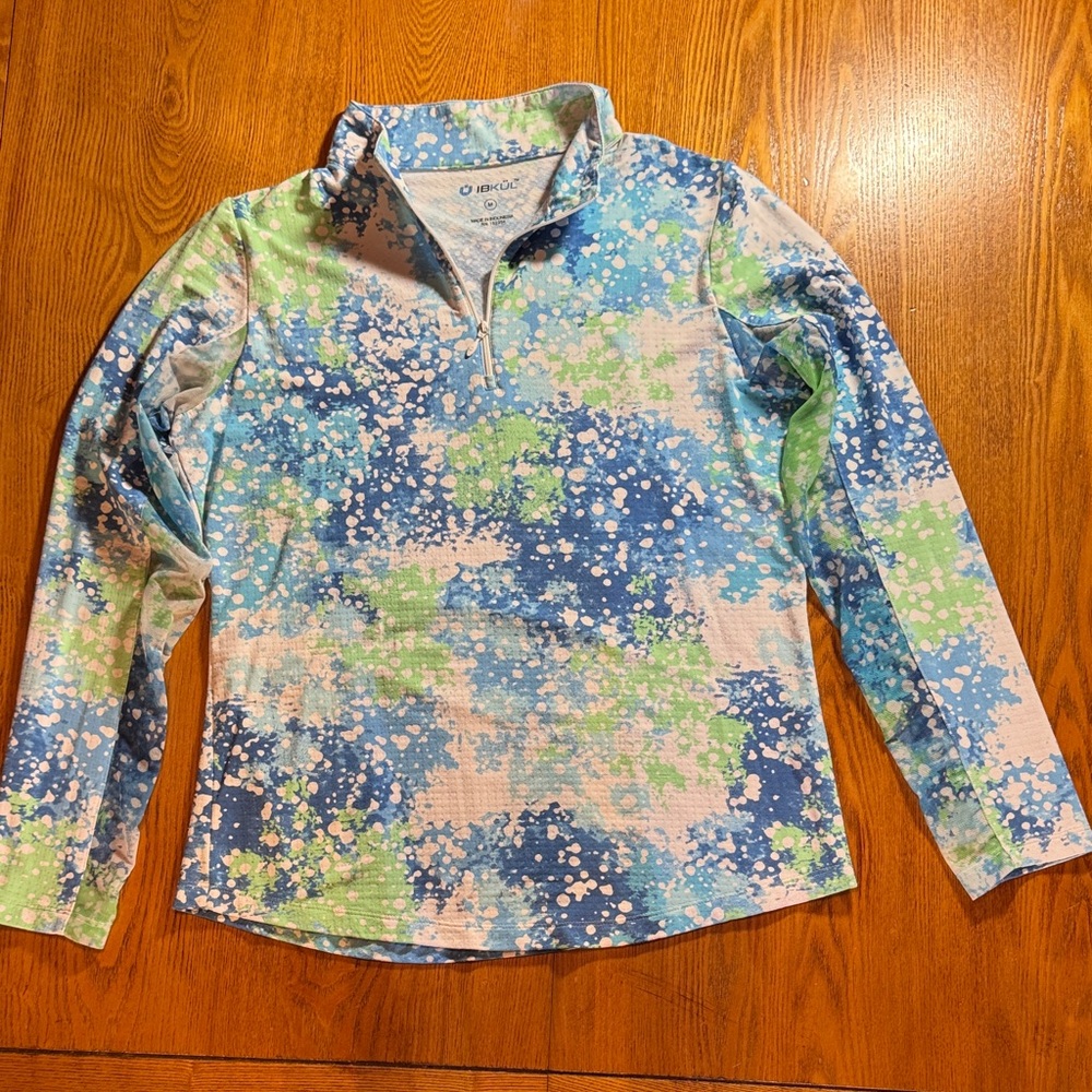 IBKUL Blue and Green Zip Pullover Size Medium